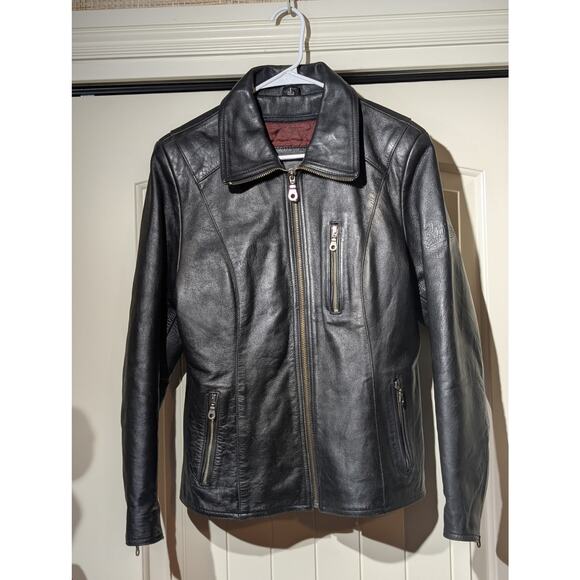 FLYING BIKES Oakwood NY Chapter Leather Zip Front Motorcycle Jacket Womens L - Picture 15 of 15